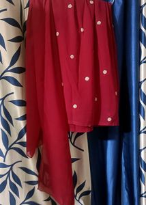 Elegant Red Embroidered Girls' Outfit