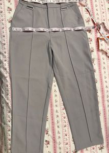 Chic Grey High-Waisted Tailored Ankle Pants