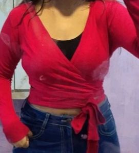 Red Wrap Top with Long Sleeves