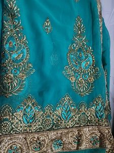 Teal & Gold Embroidered Sari