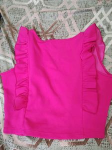 Fuchsia Ruffle Trim Crop Top
