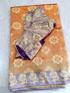 Orange Saree with Brocade Blouse