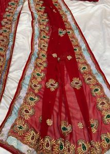 Exquisite Red Embroidered Saree with blouse