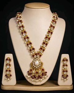 Elegant Pearl and Ruby Necklace Set