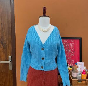 Mango Baby Blue Cropped Cardigan