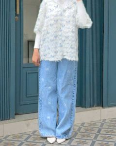 Light Wash Denim Jeans with Bow Embroidery