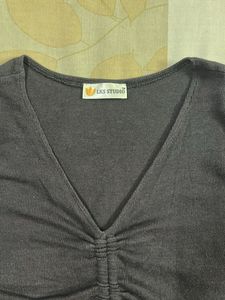 Cute Ruched V-Neck Tee