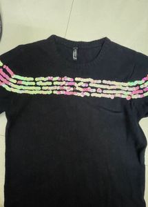 Black Sequin Stripe Long Sleeve Top