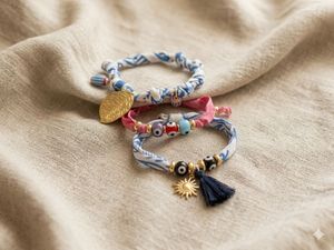 Boho Blue &amp; White Bracelet with Charms