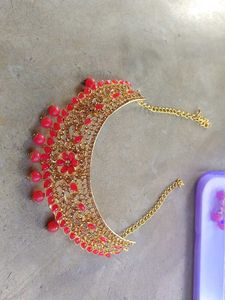 Gold Plated Red Stone Necklace Set