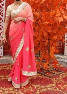 Gotapatti Plus Zardozi Work Gorgeous Pink Saree