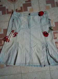 Light Wash Denim Midi Skirt