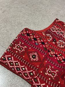 Red Ethnic Blouse with Bandhani Print