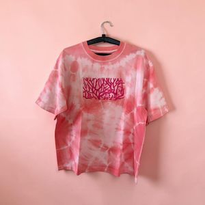 Pink Tie-Dye T-Shirt with Coral Graphic