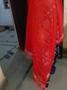 Vibrant Red Dupatta with Embellished Kurti
