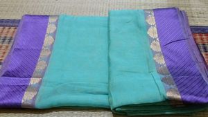Beautiful Teal &amp; Purple Cotton Saree