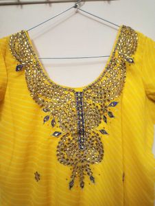 bright yellow embellished kurta set with dupatta