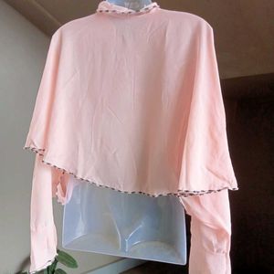 Elegant Pink Ruffled Cape Blouse