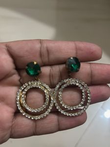 Elegant Emerald & Crystal Hoop Earrings