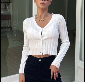 White Cropped Ribbed Cardigan
