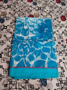 Pure Cotton Supernet White and Blue Saree🩵🤍