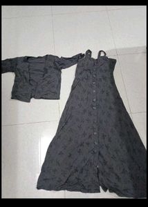 Elegant Grey Printed Kurta Set with Shrug