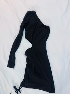 Chic Black One-Shoulder cutout Mini Dress