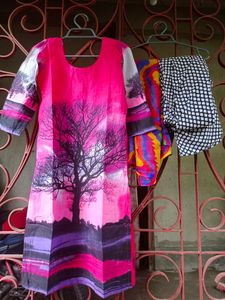 Printed Kurta Set With Churidar And Dupatta