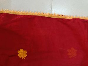 Vibrant Red dupatta with Yellow Embroidery