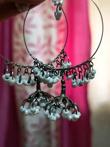 White Pearl Hoop Jhumka Earrings ✨