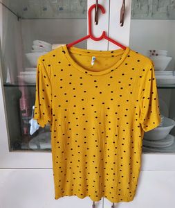 Polka Dot Mustard Yellow Tee, Size 36-40