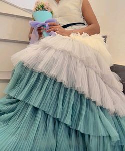 Tiered Ruffle Gown with Floral Accent