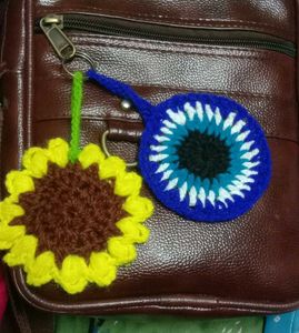 Handmade Crochet Sunflower & Evil Eye Keychain