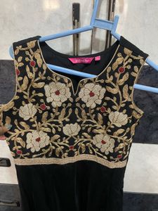 Elegant Black Embroidered Anarkali Gown