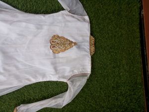 Elegant White &amp; Gold Anarkali Gown