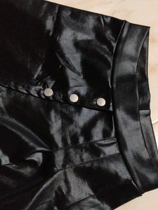 Black Faux Leather Button Skort
