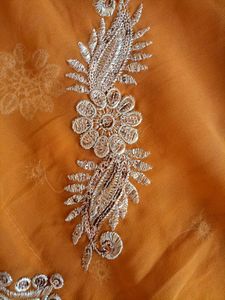 Elegant Orange Embroidered Saree