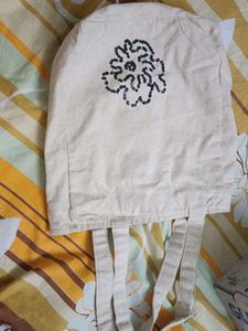 Beige Tote Bag with Sequin Flower