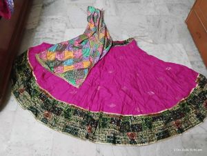 Vibrant Pink Lehenga with Colorful Dupatta
