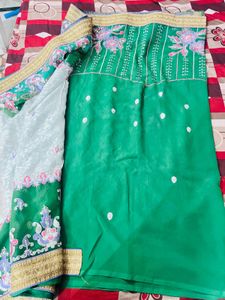Elegant Green and White Saree