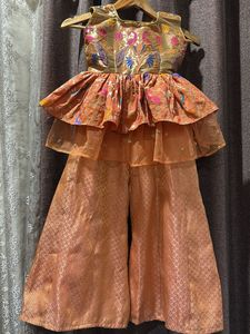 Festive Girls' Brocade Pant Set