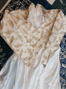 White &amp; Gold Embroidered INDO WESTERN GOWN