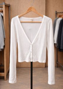 White Ribbed Button-Up Cardigan