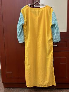 Vibrant Yellow &amp; Blue Printed Kurta