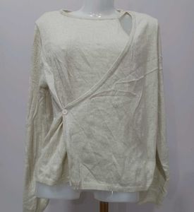 Beige Korean Style Unique Cut-Out Sweater
