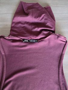Burgundy Turtleneck Bodysuit Zara S STRETCHABL