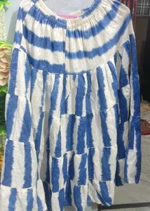 Blue & White Striped Tiered Dress