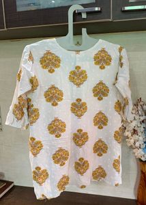 White Kurta with Yellow Print