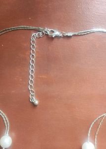 New Elegant Long Pearl Beaded Silver Necklace