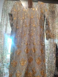 Elegant  Grey Kurta with Gold Embroidered Sharara